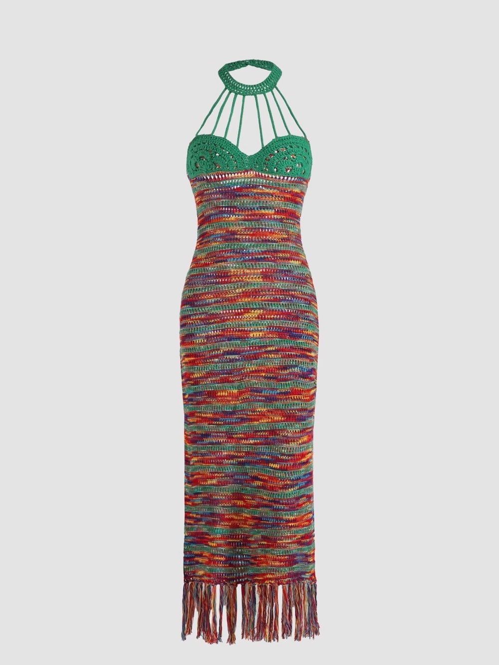 Cider Crochet Multicolor Midi Dress with Green Yoke | Size Small - Picture 2 of 11